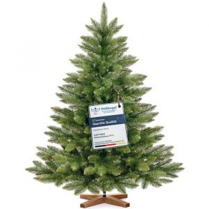 FairyTrees Sapin de No&euml;l Artificiel 120cm NORDMANN Arbre de No&euml;l avec Support en Bois Sapin avec Tronc Vert Made in EU