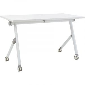 Beliani Bureau Pliant Moderne Rectangulaire à Roulettes Mobile 120 x 60 cm Cadre Métallique Blanc Bendi