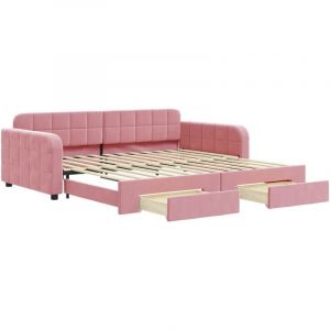 VidaXL Lit de jour avec gigogne et tiroirs rose 100x200 cm velours Rose