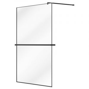 Vente-unique - Paroi de douche à l'italienne avec porte-serviette et étagère - 140 x 200 cm - Noir mat - bonpero