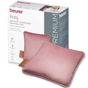 Beurer Heaty Coussin chauffant, coussin chauffant sans fil avec batterie, avec arr&ecirc;t automatique et 3 r&eacute;glages de la temp&eacute;rature, chauffe rapidement, velours doux, rose