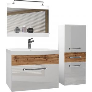 BELINI Meuble de Salle de Bain Lavabo Inclus, Meuble sous-Vasque, Miroir et Cabinet Largeur: 100 cm Kit d'éclairage Inclus Couleur: Blanc Très