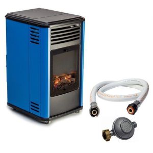 Chauffage à gaz 3400W Bleu Effet feu + Tuyau gaz + Détendeur butane Manhattan Sahara