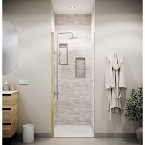 Aurlane Porte de Douche Pivotante 90x195cm - Verre Trempe 8mm Anticalcaire - Alu Or Brosse - GOLD ELEMENTARY