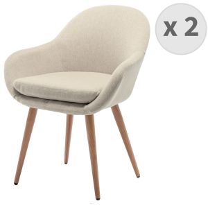 Image de Fauteuil de table en tissu Coloris Lin et pieds m&eacute;tal bois (x2)