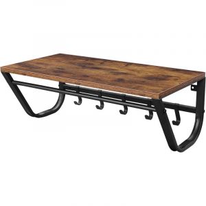 Porte-Manteau Mural avec étagère de Rangement, Tringle et 5 Crochets, Métal Noir, Bois, Style Industriel Vintage - Petite Etagere Murale pour Entrée,