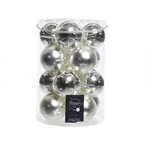 Décoris Lot de 16 boules de Noël en verre de 8 cm Argenté