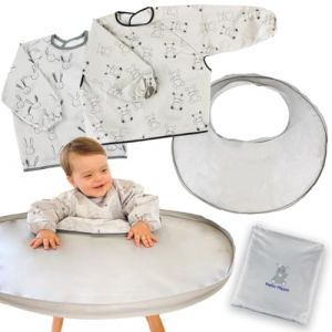 Hello Hippo Kit Bavoirs Et Plateau Imperméables Pour Chaise Haute Bébé - Bavoirs + Plateau Avec Ventouse - Bavoirs Avec Manches Pour Repas/Peinture