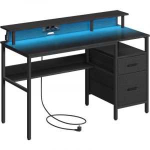Bureau Gaming - VASAGLE - Noir Boisé - 2 Tiroirs - Support d'Écran - 2 Ports USB
