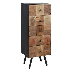 FULBERT - Chiffonnier 5 Tiroirs Acier et Bois Massif - Altobuy
