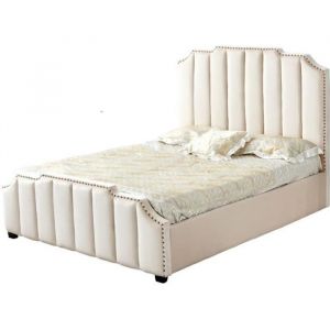 Lit adulte 160x200 cm PEPPER velours Beige cloûté sommier inclus