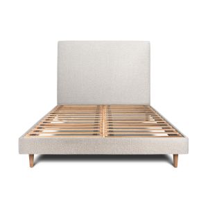 Lit avec tête de lit tapissier bouclette et sommier kit Beige - Hauteur totale : 29cm