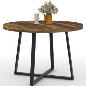 Idmarket Table à manger ronde selma 4 personnes bois foncé hawkins et noir 110 cm