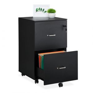 Image de Relaxdays Caisson de Bureau, 2 tiroirs, clé Pratique, Barres pour dossiers Suspendus, H x L x P : 72 x 43 x 46 cm, Noir