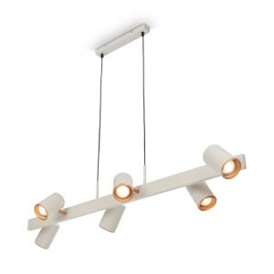 BRILONER - Suspension LED 6 spots orientables, culots GU10 (ampoules non incluses), design moderne pour salle &agrave; manger ou cuisine, 110x25x120 cm, Gris chaud/Caf&eacute;