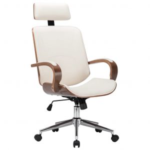 VidaXL Chaise de Bureau avec Appuie-tête Similicuir et Bois Courbé Crème