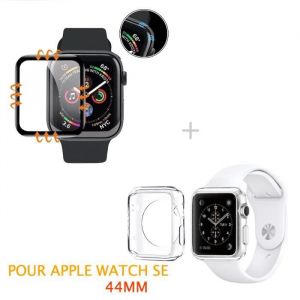 Verre trempé 3D noir protection écran totale intégrale pour APPLE WATCH SE 44MM + COQUE SILICONE