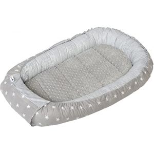 Medi Partners Reducteur de lit Bébé Cocon 100x60x15cm 100% Coton Baby Nest Nouveau-né Nid de Bébés Oreiller Couverture Insert Amovible (Étoiles avec Gris Minky)