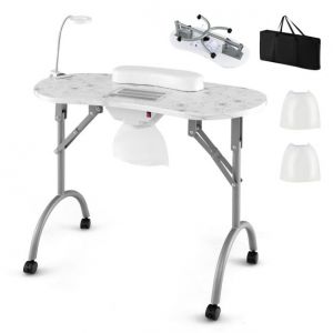 Coast Table de manucure pliable 90x43x73 cm Blanc - Avec dépoussiéreur, lampe LED, repose-poignets et sac de transport