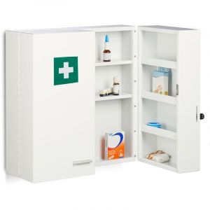 Relaxdays Armoire à Pharmacie XXL, verrouillable, 11 étagères, Acier, HxLxP : 53 x 53 x 21,5 cm, douple Porte, Blanc
