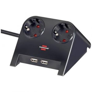Brennenstuhl 1153500222 - Base múltiple de sobremesa con 2 tomas y 2 puertos USB (color negro)