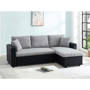 Canapé d'angle convertible et réversible en tissu gris clair et noir GAZUR II