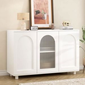 Fortuna Lai - Buffet 120x40x78.5cm avec 3 portes en forme de u et en verre - élégant et simple - design rebondissant - mdf - Blanc