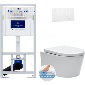Villeroy & Boch Pack WC B&acirc;ti-support + WC Swiss Aqua Technologies sans bride et fixations invisibles + Plaque blanche (ViConnectSATrimless-2)