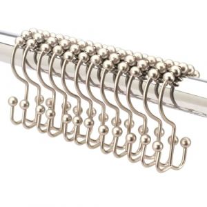 12 Crochet Rideau de Douche Doubles en Nickel Brossé. Anneau Rideau Douche|Nickel Brossé,Set of 12|