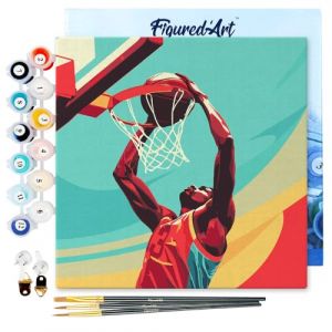 Figured'Art Mini Peinture par Numéro Adulte 20x20cm avec cadre Affiche sportive Basket - Petit Format Kit de Loisir Créatif DIY Numéro d'Art Complet