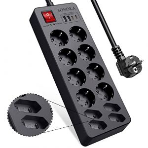 Multiprise 12 Prises avec USB C, Bloc Multiprises Parafoudre et Surtension avec Interrupteur, Prise Multiple Murale Anti Foudre, Protection Enfant, Rallonge Electrique 1,5m Cable, Noir