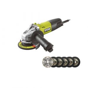 Ryobi Pack Meuleuse d'angle 800W - 125mm - RAG800-125G - Kit 6 disques 125 mm