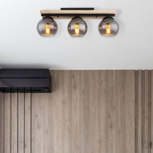 Globo Plafonnier - Conni - noir - verre bois verre fumé - lampe