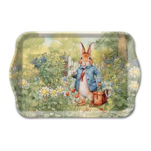 Ambiente Vides poches Mini plateau rectangulaire en m&eacute;lamine Lapin au jardin fleuri