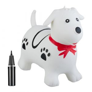 Relaxdays Animal Sauteur en Forme de Chien, jusqu'à 50 kg, sans BPA, dès 3 Ans, avec Ruban, Pompe à air, Blanc