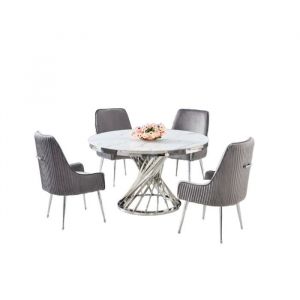 Table à manger ronde NAUTILUS en verre marbre blanc