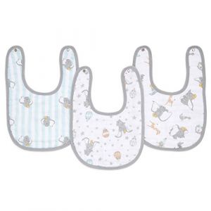 Aden + Anais Essentials - Pack de 3 bavoirs à boutons-pression pour bébé prélavés en mousseline 100% coton - Bavoir absorbant - Ajustable - Garçon - Fille - Imprimé Dumbo New Heights - 23 cm x 34 cm