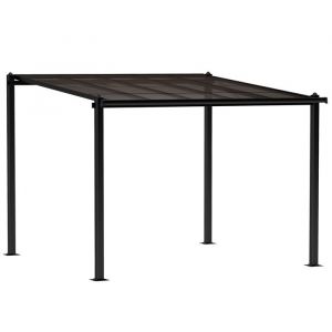 Image de Outsunny Pergola adossée en aluminium 3 x 3 m - goutières - anthracite toit polycarbonate fumé