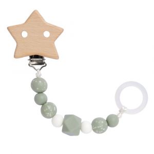 Lässig Attache tétine en bois et perles en silicone Etoile