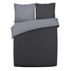 Image de Vision Parure de couette bicolore 100% coton - 1 housse de couette 240 x 260 cm + 2 taies 65 x 65 cm - Gris / Anthracite