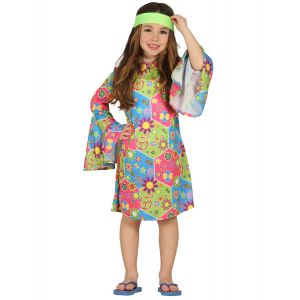 Image de Fiesta guirca Déguisement hippie avec symboles colorés fille - Couleur Multicolore - Taille 10 à 12 ans (142-148 cm)