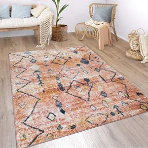 Paco Home - Tapis Salon Boho Ethnique Marocain Moderne Poils Ras Structuré Beige Coloré 80x150 cm, Multicolore