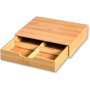 AC-Déco Boite en bambou à tiroir à 4 compartiments - Beige - L 34 x P 31 x H 8 cm
