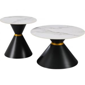 Habitat et Jardin Lot de 2 tables basses gigognes en céramique "Lune" - 70 x 70 x 42 cm - Gris/Blanc