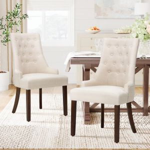 Colamy - Chaise-Lot de 2 chaises de salle à manger rembourrées avec dossier à oreilles – Chaises latérales en tissu avec boutons capitonnés, chaises