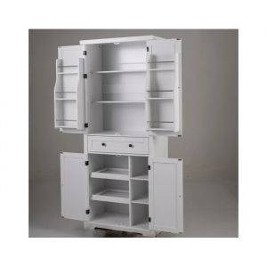 Buffet de Cuisine 184 cm COSTWAY, 4 &Eacute;tag&egrave;res R&eacute;glables, Un Grand Tiroir, Portes, 2 Plateaux Coulissants, Charge Total 155 kg, Blanc