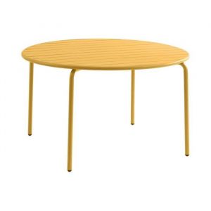 Table de jardin ronde D.110 cm en m&eacute;tal - Jaune moutarde - MIRMANDE de MYLIA