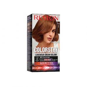 Revlon ColorStay, Coloration Permanente, Crème Longue Tenue, Couvre 100% des cheveux blancs, Jusqu’à 8 semaines de couleur, Huile de Macadamia et de Beurre de Murumuru, N°6.35 Caramel