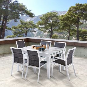 Wilsa Garden Salon de jardin Ensemble ModuloWood T 6 / 10 + F 6 Déco Bois Blanc