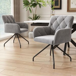 Modfu - Chaises de salle à manger, fauteuil, chaise de bureau, pieds en métal, bureau/salon/chambre, velours, gris clair, lot de 2
